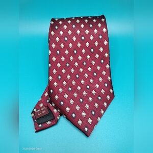 Bossi Roma Milano Silk Necktie Tie Red Multicolored Geometric Handmade